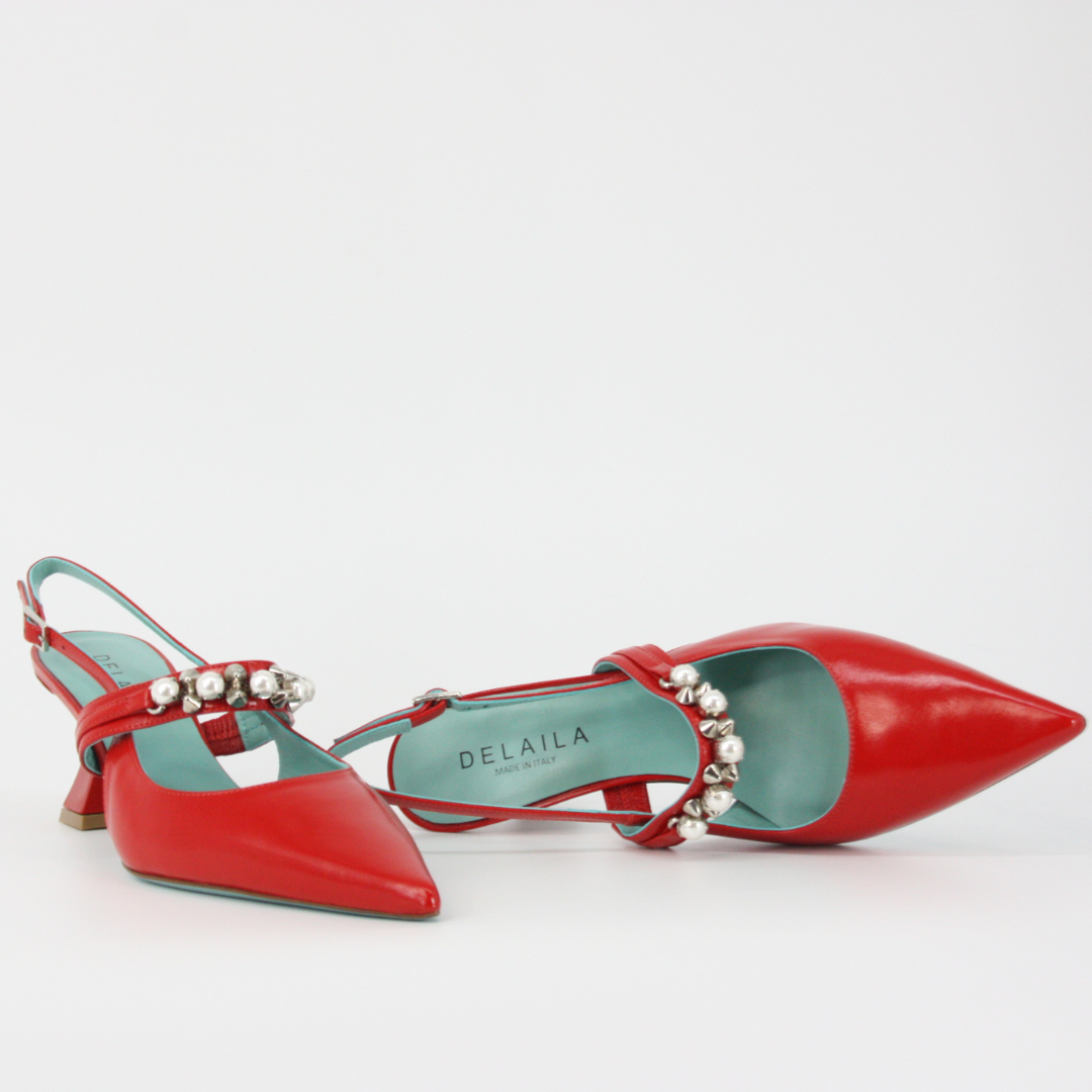 DELAILA Red PALMIRA Leather Jeweled Pumps