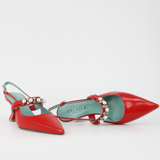 DELAILA Red PALMIRA Leather Jeweled Pumps