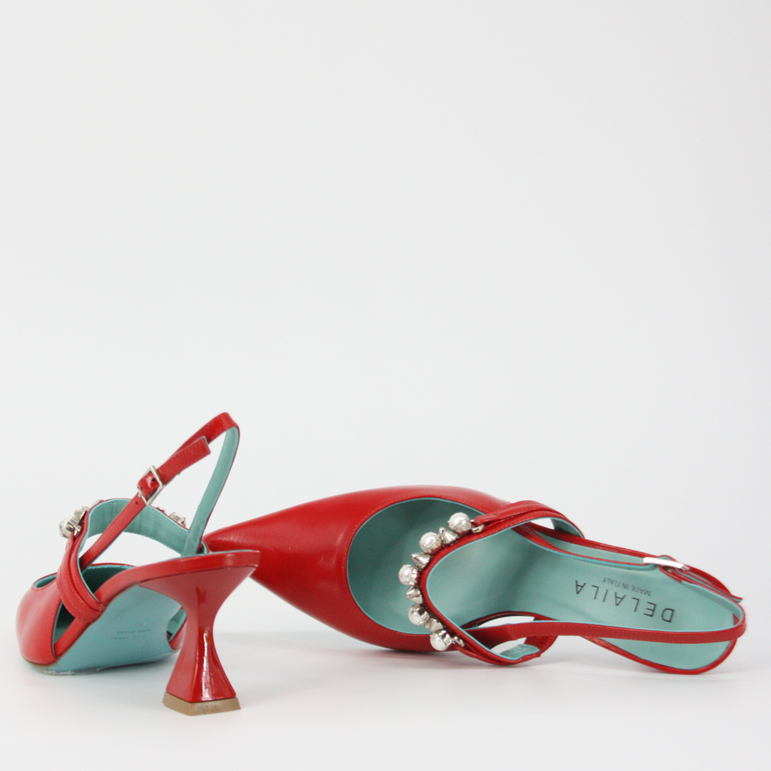 DELAILA Red PALMIRA Leather Jeweled Pumps