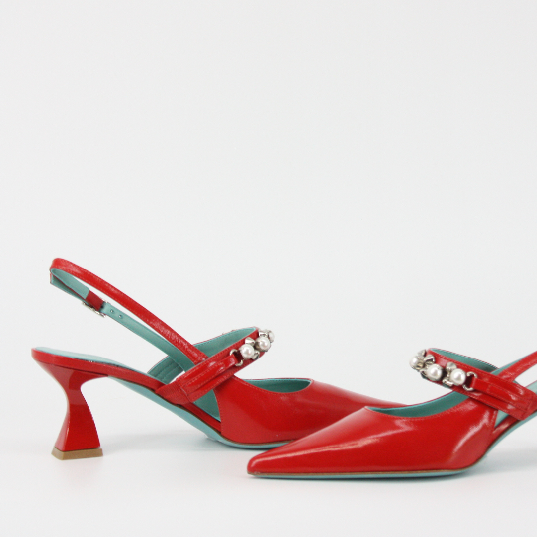 DELAILA Red PALMIRA Leather Jeweled Pumps