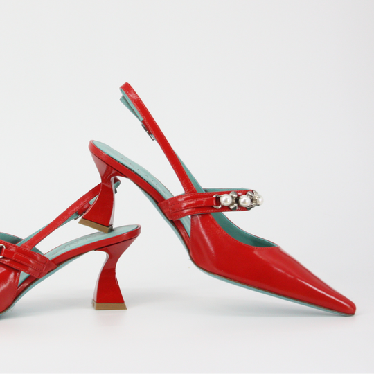 DELAILA Red PALMIRA Leather Jeweled Pumps