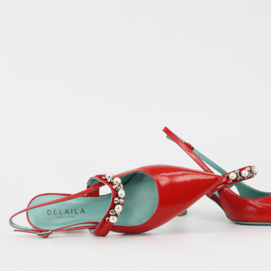 DELAILA Red PALMIRA Leather Jeweled Pumps