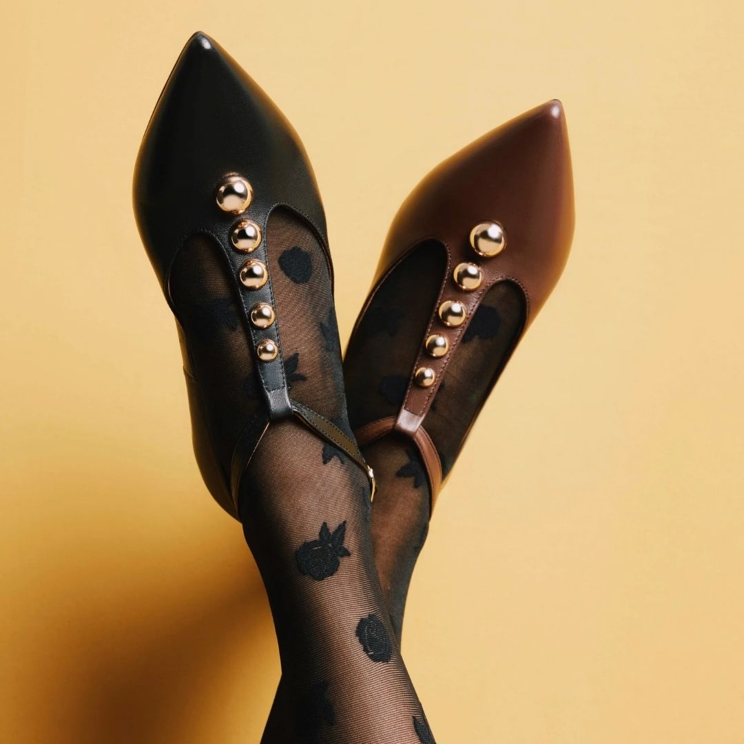 GIOSEPPO CLARA Leather Black Studded Ballet Flats