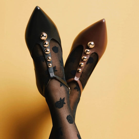 GIOSEPPO CLARA Leather Black Studded Ballet Flats