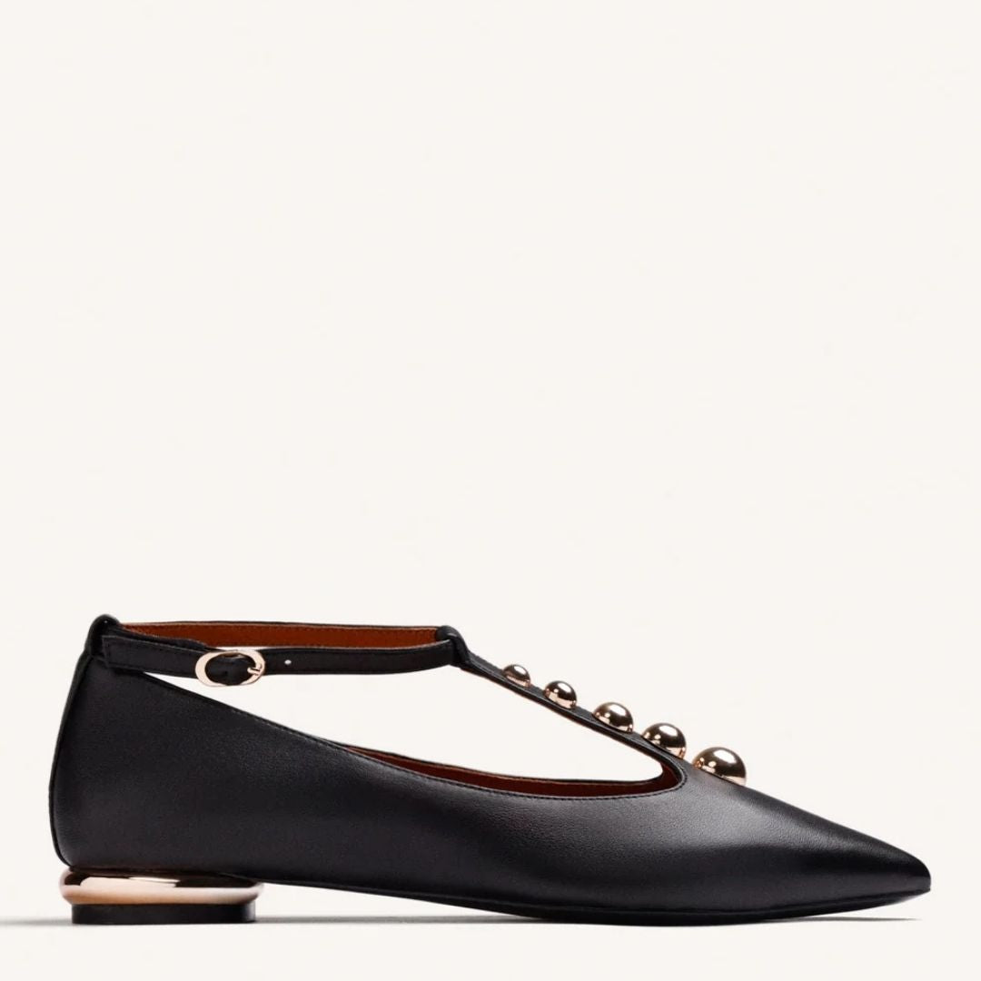 GIOSEPPO CLARA Leather Black Studded Ballet Flats