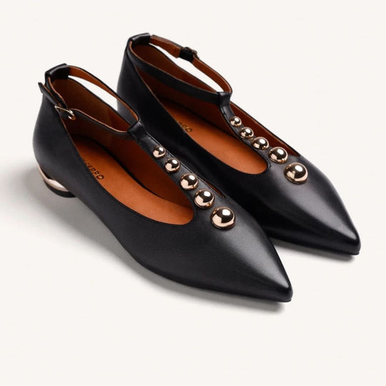 GIOSEPPO CLARA Leather Black Studded Ballet Flats