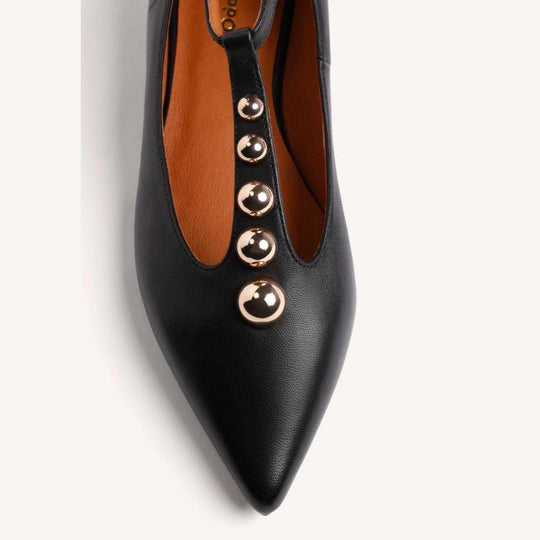 GIOSEPPO CLARA Leather Black Studded Ballet Flats