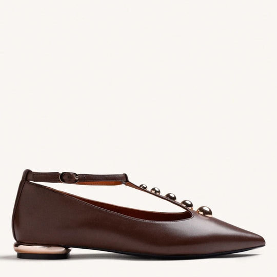 GIOSEPPO CLARA Leather Brown Studded Ballet Flats