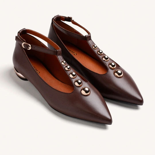 GIOSEPPO CLARA Leather Brown Studded Ballet Flats