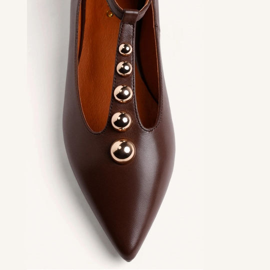 GIOSEPPO CLARA Leather Brown Studded Ballet Flats