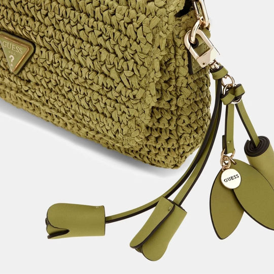 GUESS OFELIA Raffia Olive Crossbody Bag