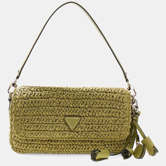 GUESS OFELIA Raffia Olive Crossbody Bag