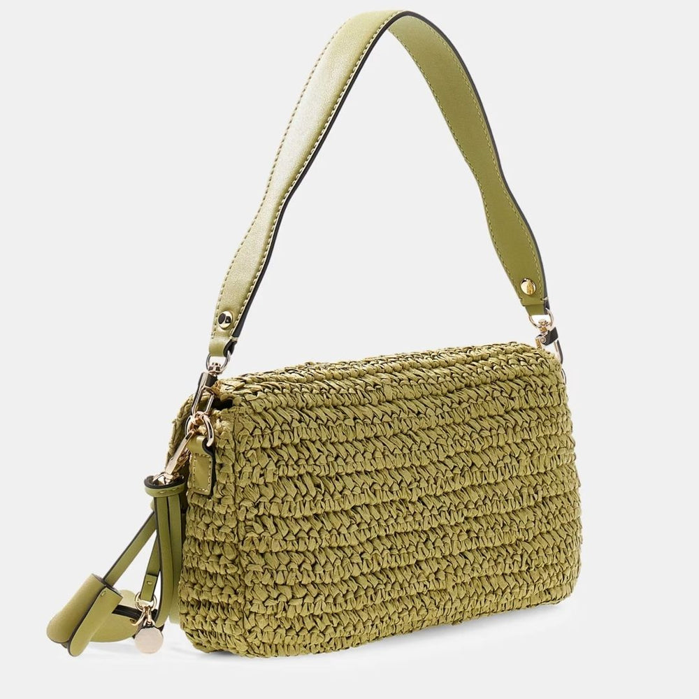 GUESS OFELIA Raffia Olive Crossbody Bag