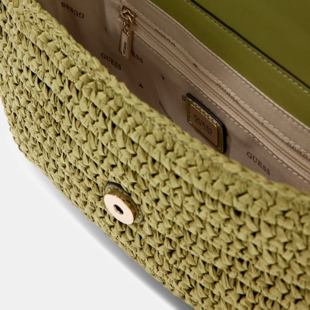 GUESS OFELIA Raffia Olive Crossbody Bag