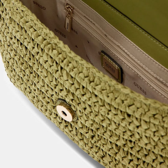 GUESS OFELIA Raffia Olive Crossbody Bag