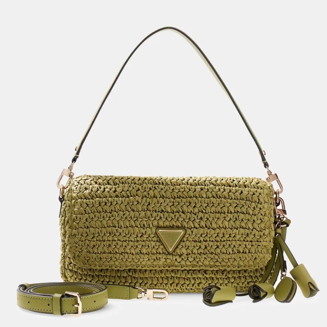 GUESS OFELIA Raffia Olive Crossbody Bag