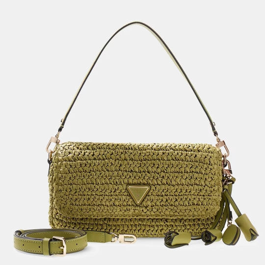 GUESS OFELIA Raffia Olive Crossbody Bag