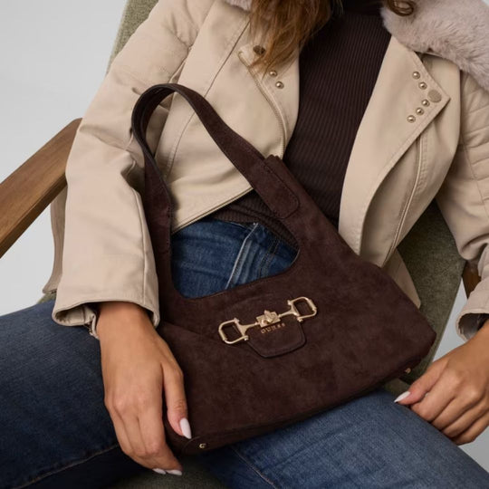 GUESS SUNSET Hobo Maxi Suede Espresso Shoulderbag
