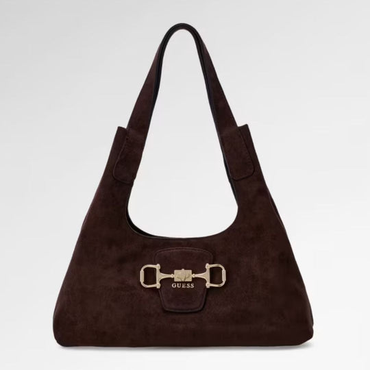 GUESS SUNSET Hobo Maxi Suede Espresso Shoulderbag