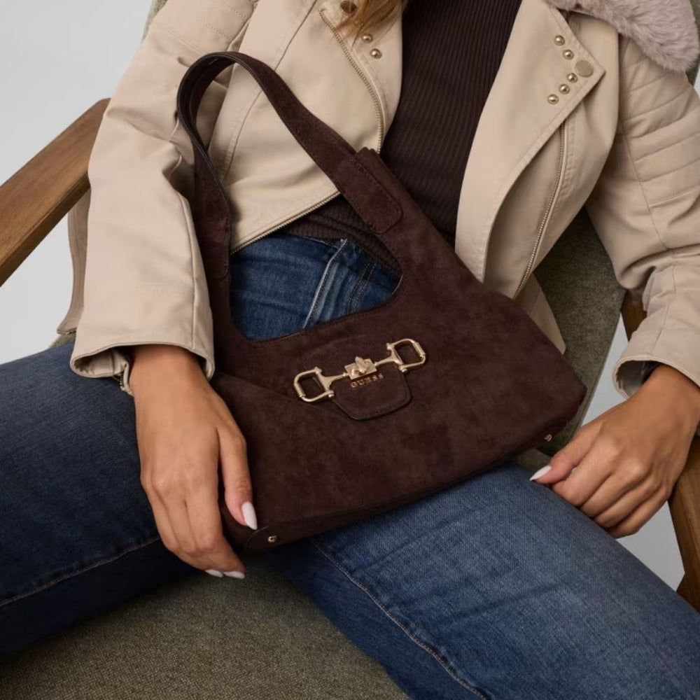 GUESS SUNSET Hobo Maxi Suede Espresso Shoulderbag