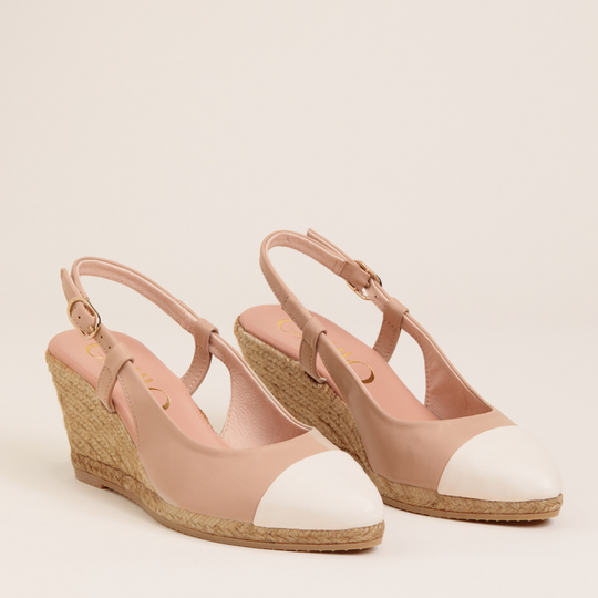 Gaimo VELIA Nude & Whtte Wedge Slingback Espadrille