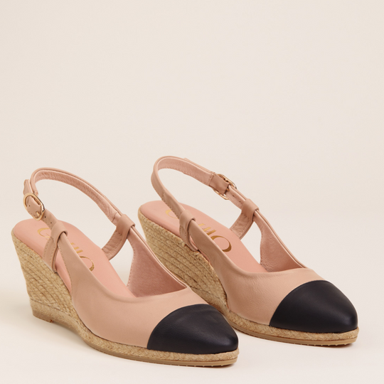 Gaimo VELIA Nude & Black Wedge Slingback Espadrille