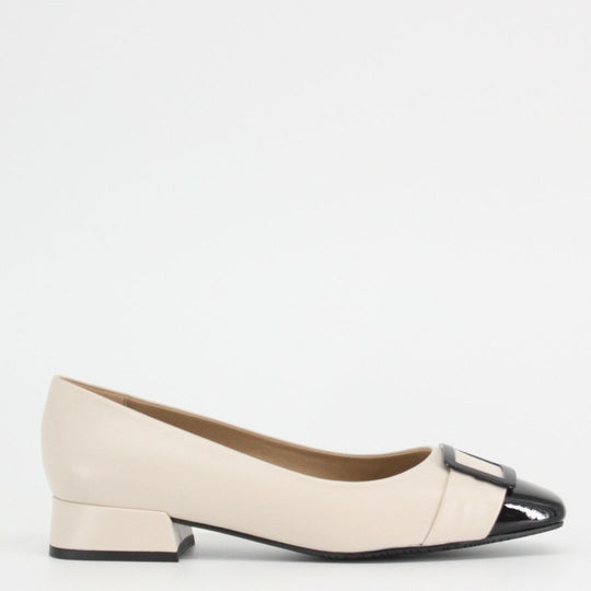 Gerry McGuire's LORENA Leather Black and Sand Patent Pumps