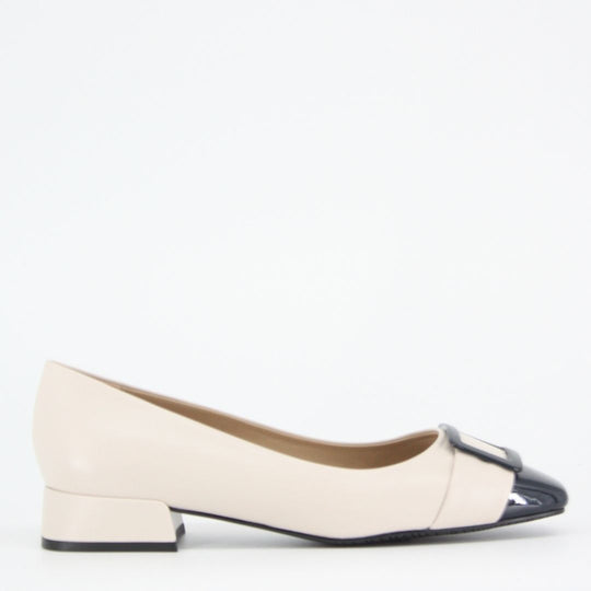 Gerry McGuire's LORENA Leather Navy and Sand Patent Pumps