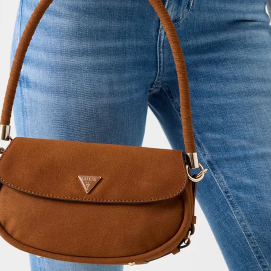 Guess DANYA Brown Suede Flap Shoulderbag