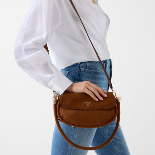 Guess DANYA Brown Suede Flap Shoulderbag