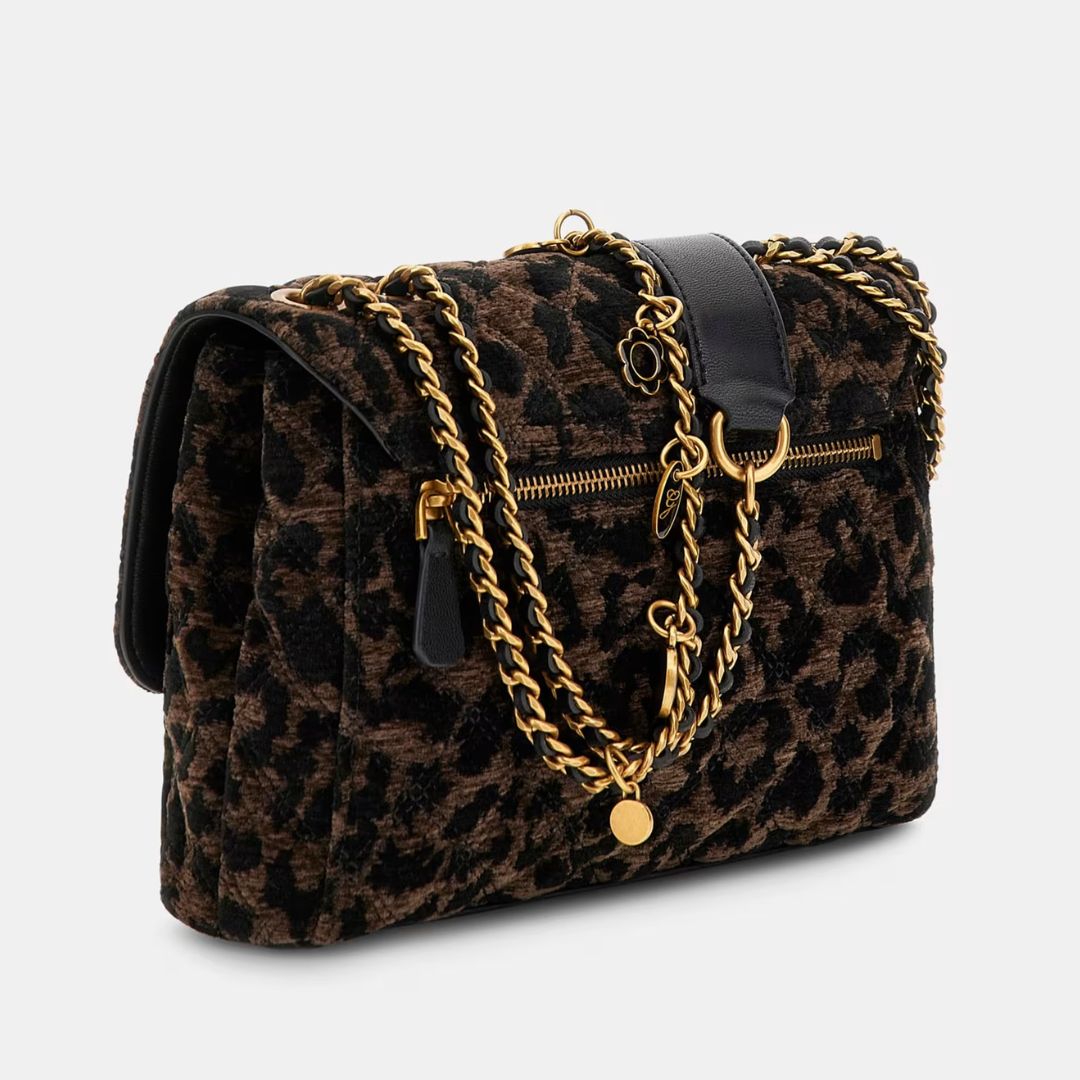 Guess GIULLY Animalier-Effect Black Velvet Crossbody