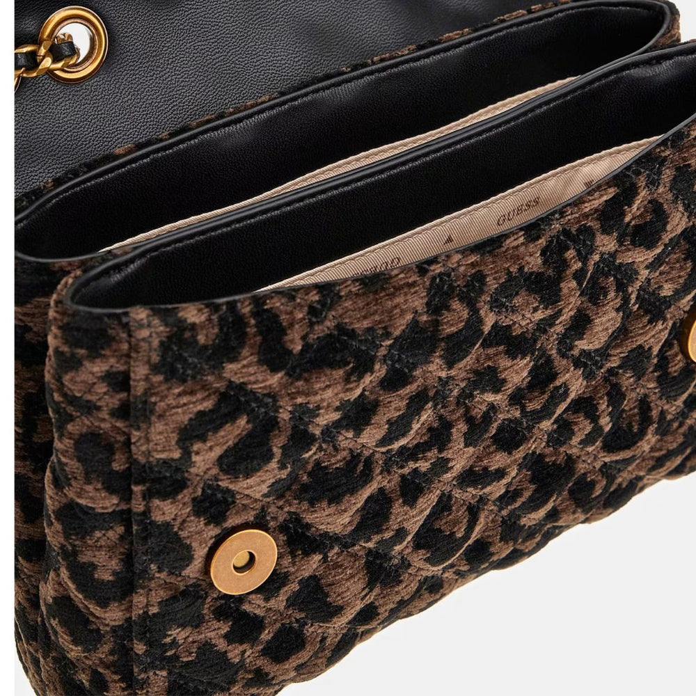 Guess GIULLY Animalier-Effect Black Velvet Crossbody