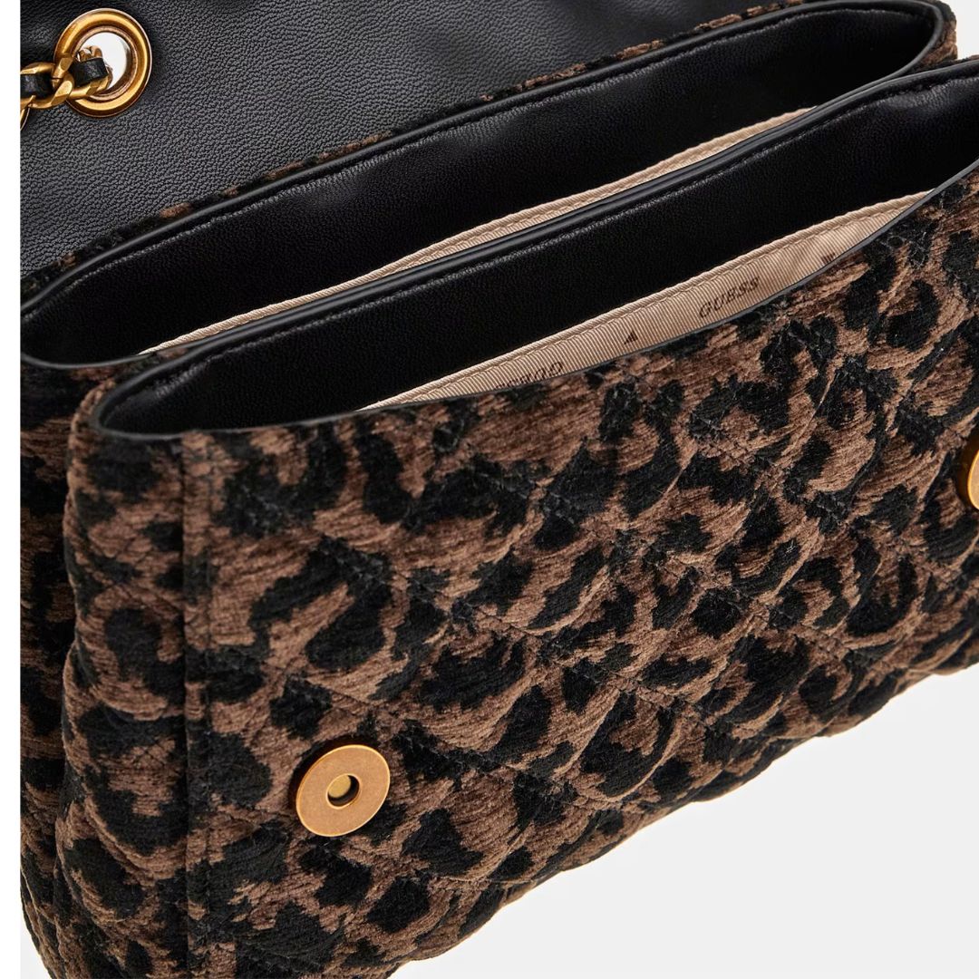 Guess GIULLY Animalier-Effect Black Velvet Crossbody