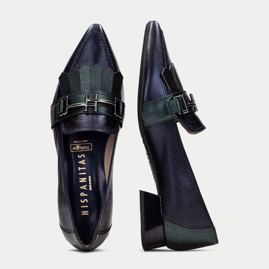 Hispanitas DALI SOHO Navy and Green Pumps