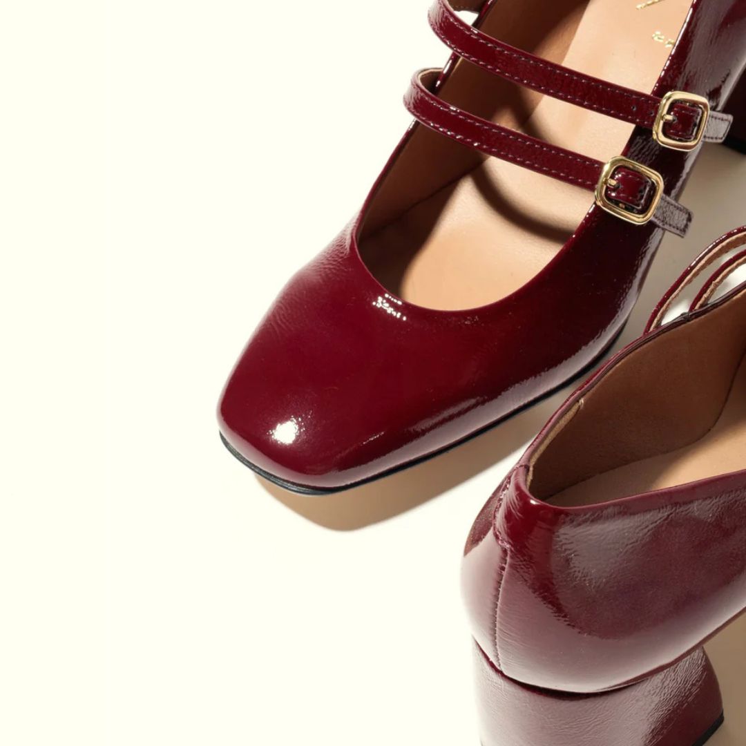 KMB CHRISSIE Burgundy Leather Mary Jane Pumps