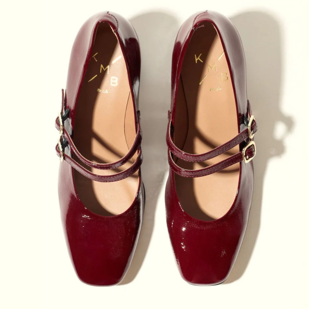 KMB CHRISSIE Burgundy Leather Mary Jane Pumps