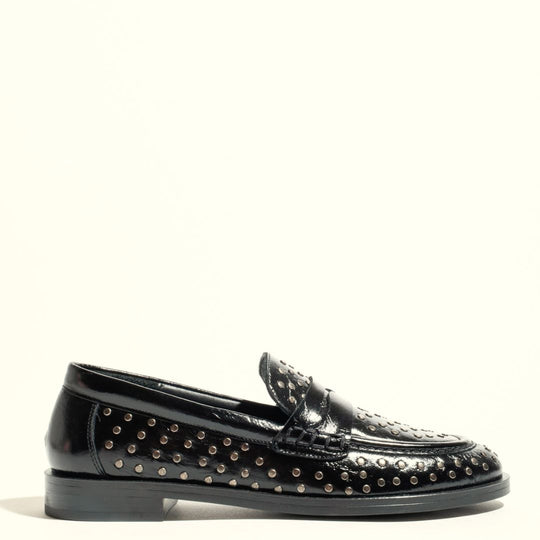 KMB EMELIA Studded Black Leather Loafers