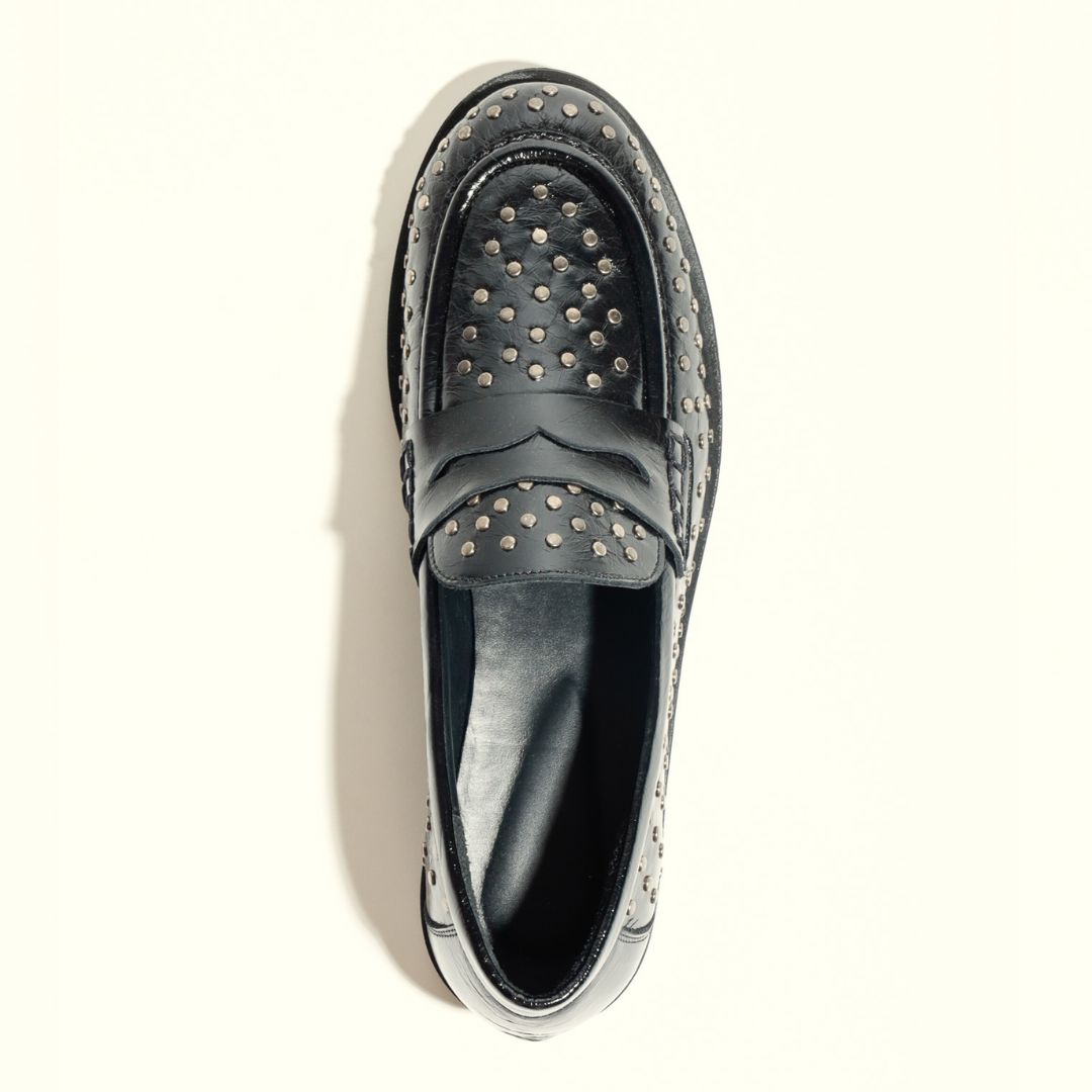 KMB EMELIA Studded Black Leather Loafers