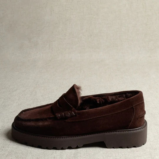 KMB ROE Chocolate Faux-Fur Lined Suede Loafers