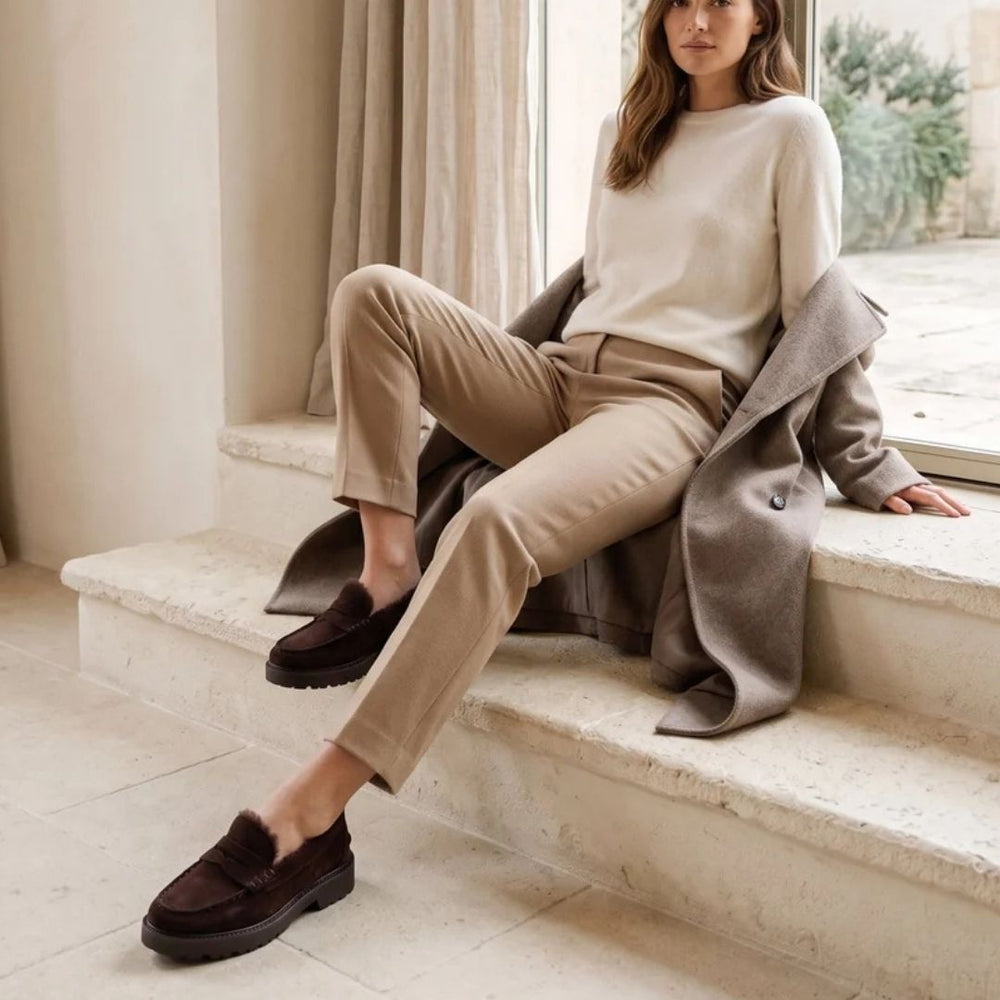 KMB ROE Chocolate Faux-Fur Lined Suede Loafers