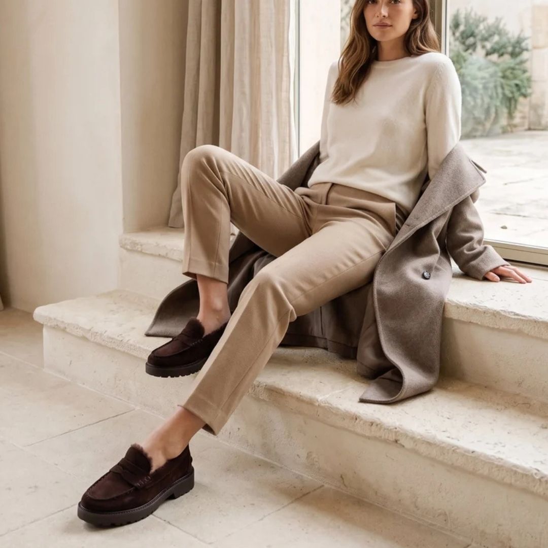 KMB ROE Chocolate Faux-Fur Lined Suede Loafers