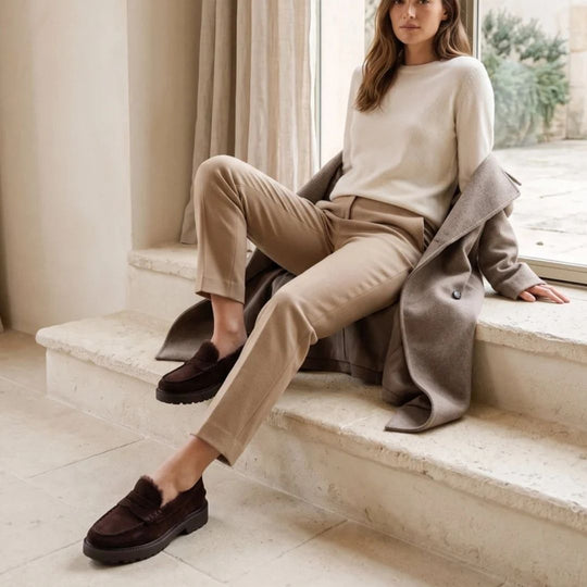 KMB ROE Chocolate Faux-Fur Lined Suede Loafers