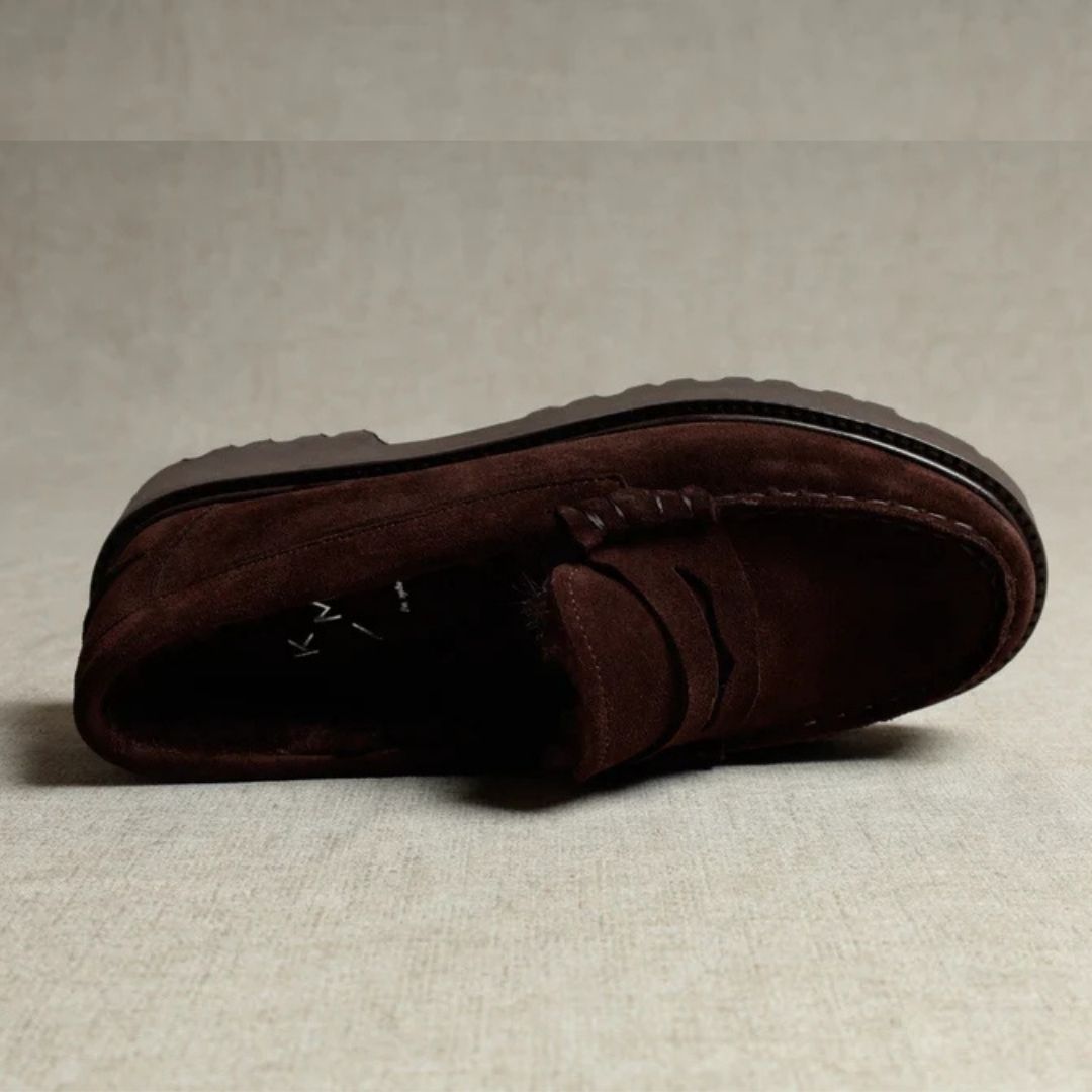KMB ROE Chocolate Faux-Fur Lined Suede Loafers