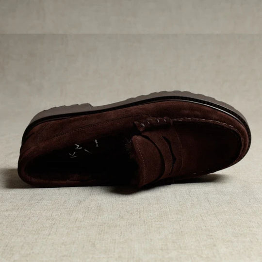 KMB ROE Chocolate Faux-Fur Lined Suede Loafers
