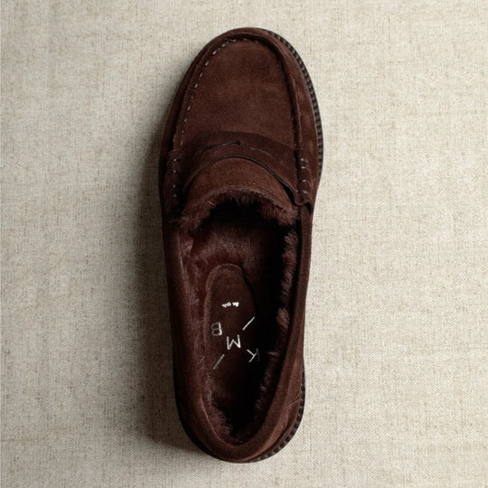 KMB ROE Chocolate Faux-Fur Lined Suede Loafers