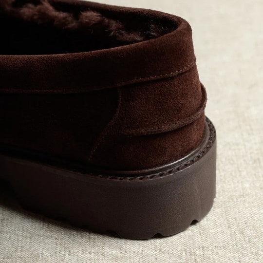 KMB ROE Chocolate Faux-Fur Lined Suede Loafers