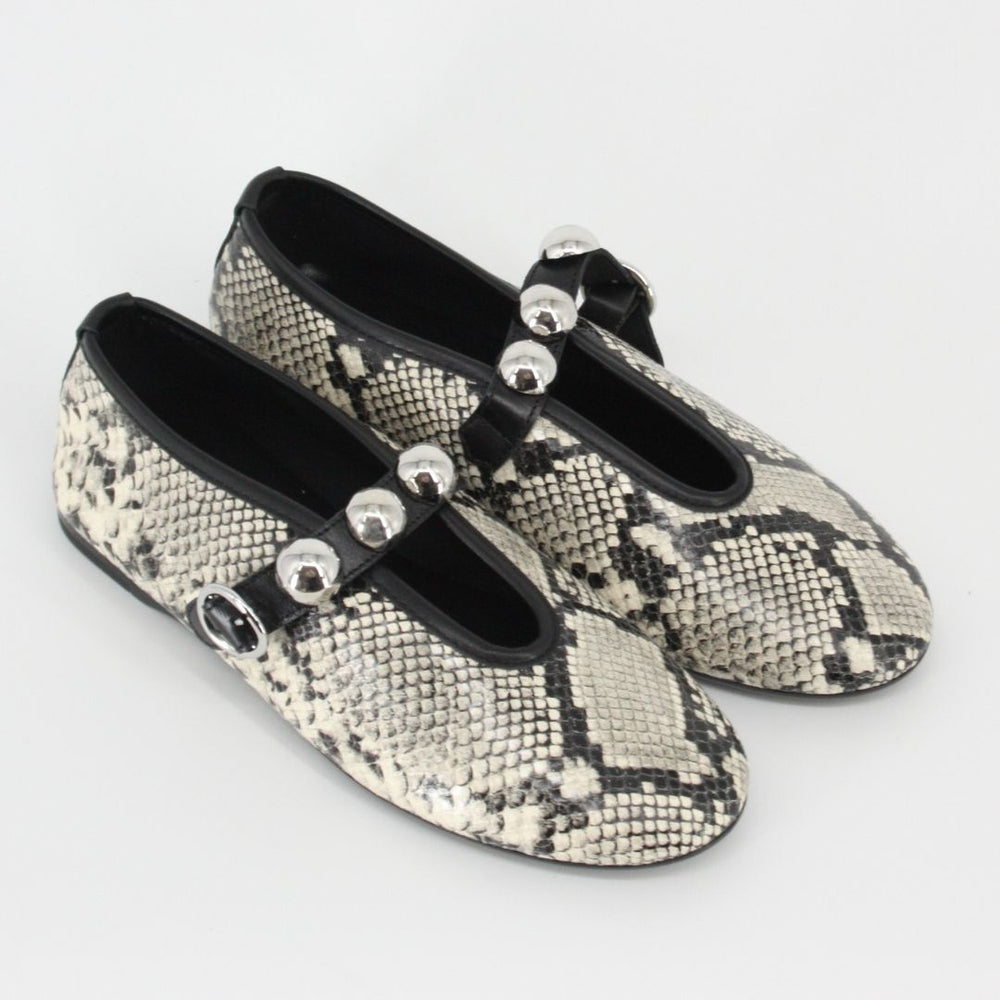 KMB LOPEZ  Animal Print Leather Ballet Flats with Embellished Stud Detail