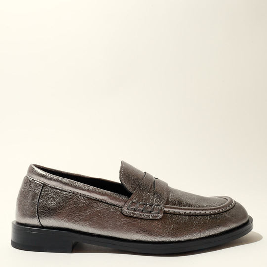 KMB EMELIA Metallic Silver Leather Loafers