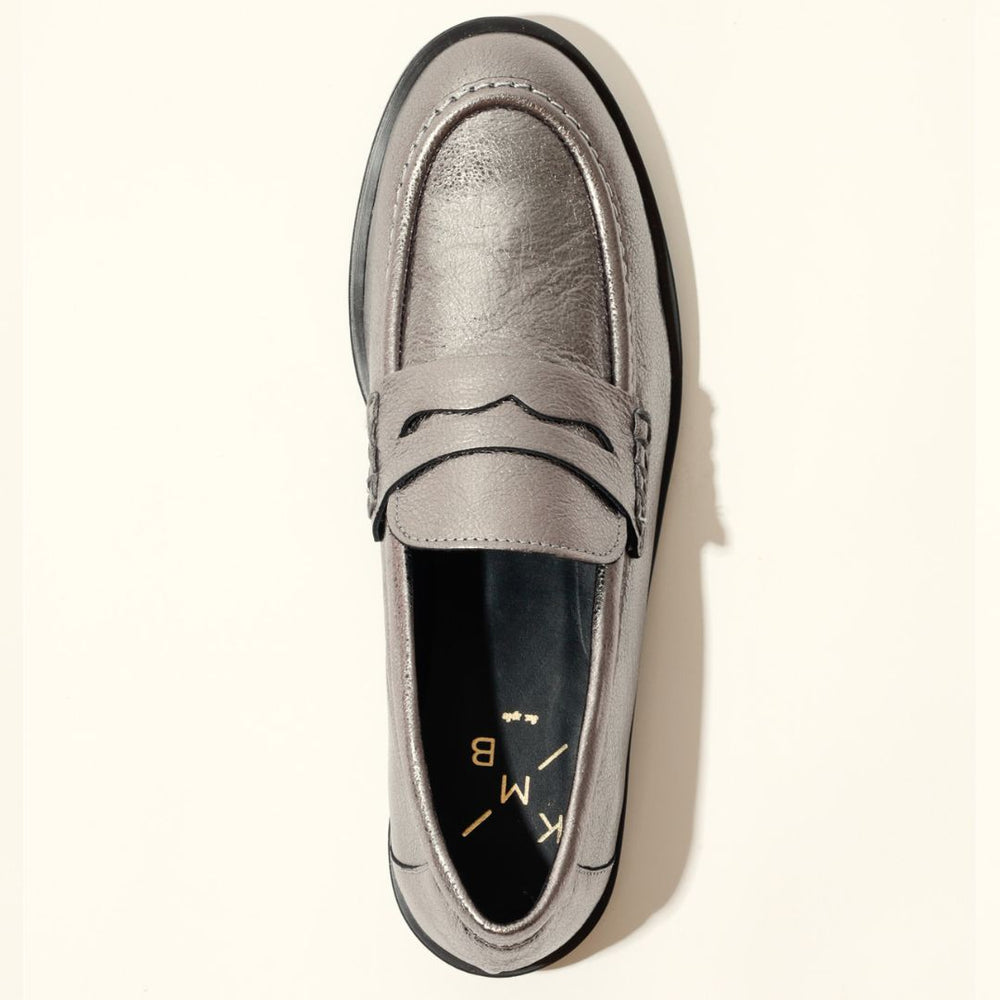 KMB EMELIA Metallic Silver Leather Loafers