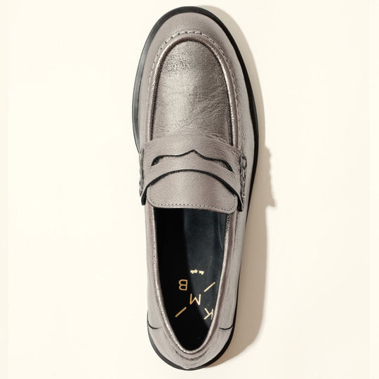 KMB EMELIA Metallic Silver Leather Loafers